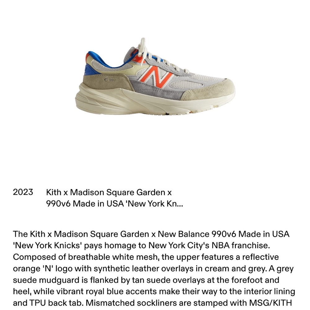Kith x New Balance 990v6 'New York Knicks' Sneakers